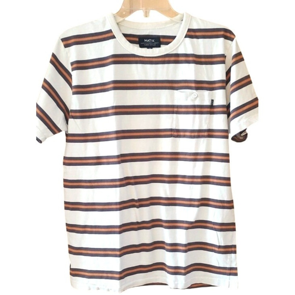 Matix For Turkey Stopnik Fares White & Brown Short-Sleeve Stripe Tee Size Med
